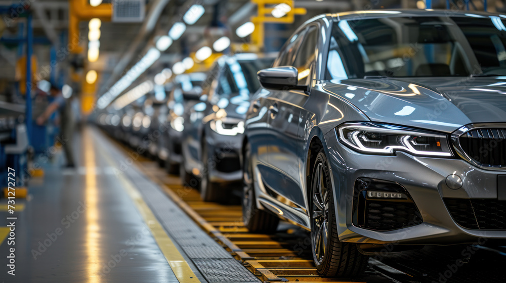 Luxury Cars on the Assembly Line in a Modern Automotive Factory.
