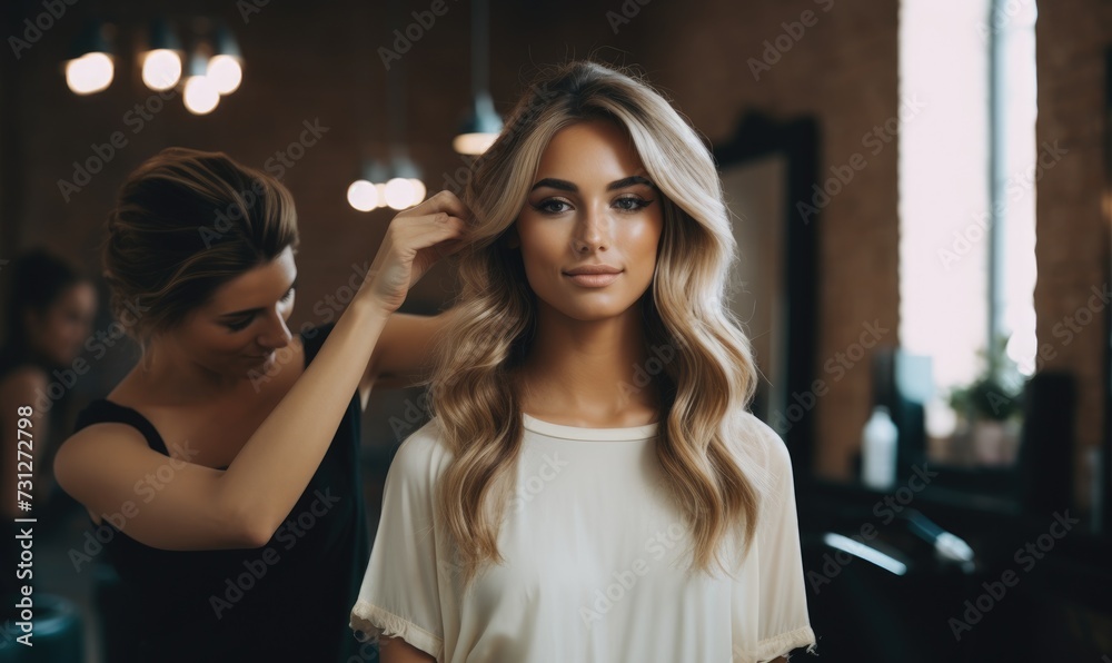 Pretty young woman in the hairdresser's salon, hairstylist making her new haircut