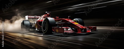 Obraz na płótnie Red formula 1 racing car in motion with blurred background w salonie