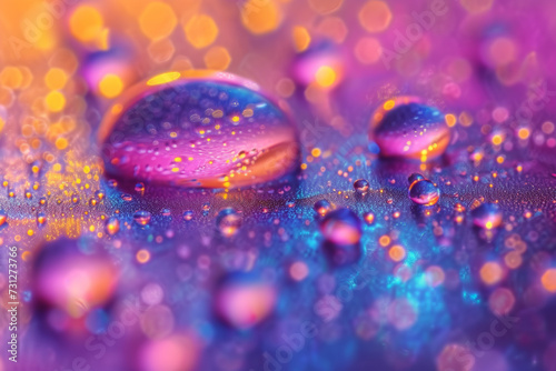 Macro photography capturing the iridescence of oil droplets on water, creating a mesmerizing play of colors on the liquid surface. Concept of liquid rainbows. Generative Ai.