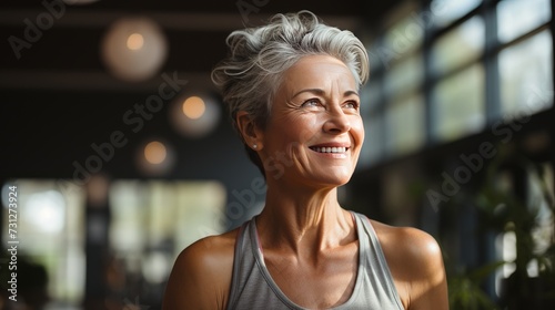 mature woman doing fitness exercises in the gym © tetxu