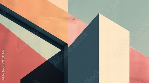 an abstract design with colorful geometric shapes, in the style of subtle atmospheric perspective, vintage minimalism