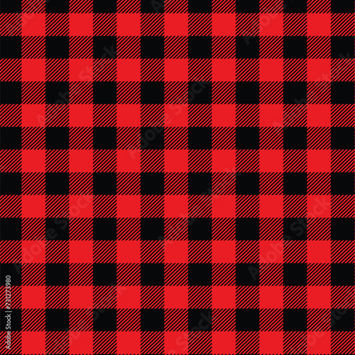 Red and Black Lumberjack seamless background. Woodcutter plaid pattern. photo