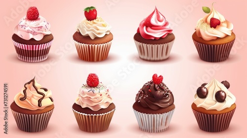 A vector set of little delicious cupcakes