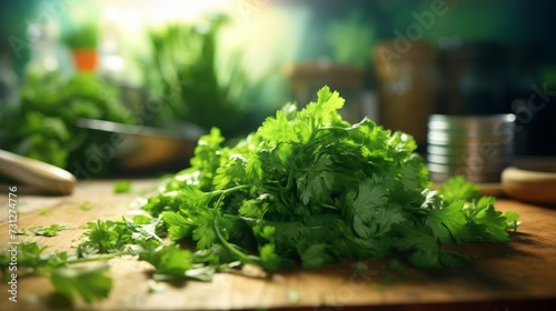 Chef putting green herbs on the chopping board. Person Chopping Parsley on Cutting Board. cilantro mexican food chopping illustration cuisine salsa, tomato meal, lime onion chopped cilantro mexican
