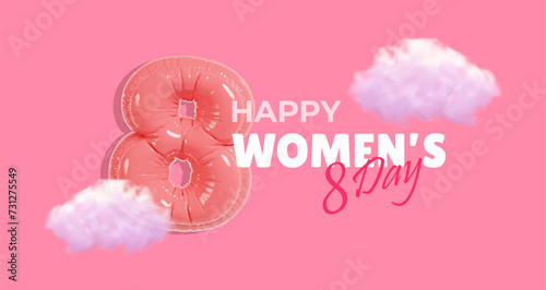 8 march women's day Poster or banner with realistic text and cloud. 8 march concept. Promotion and shopping template for Love and women's day concept. Vector illustration