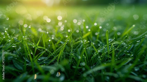 A close-up of dew drops on grass