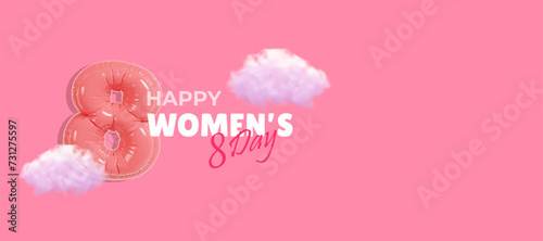 8 march women's day Poster or banner with realistic text and cloud. 8 march concept. Promotion and shopping template for Love and women's day concept. Vector illustration