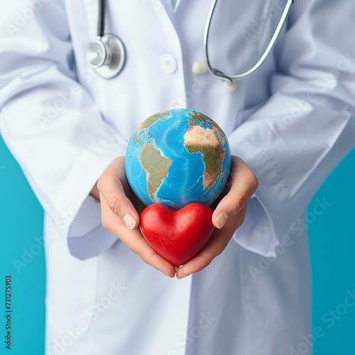 Nurse in Blue Gloves Presenting a Red Heart with Care photo