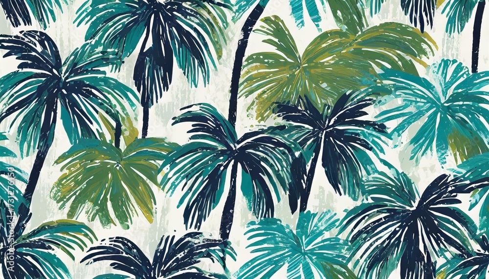 minimal paint brushed palm tree with artistic hand drawn navy blue and green seamless pattern vector design for fashion fabric textile wallpaper cover web wrapping and all prints