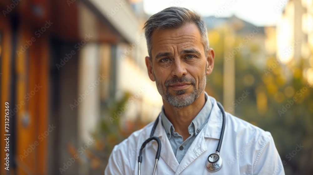 Confident Middle-Aged Male Doctor Outdoors Confident Middle-Aged Male Doctor Outdoors