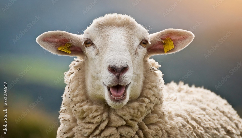 portrait of sheep bleating close up