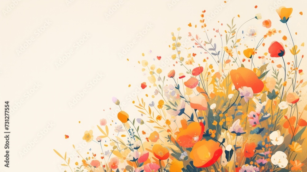 abstract minimalist spring background with flowers large copyspace area