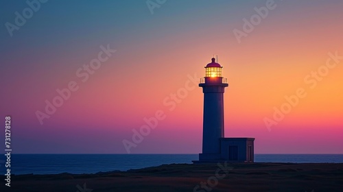 A solitary lighthouse standing against a dusky sky
