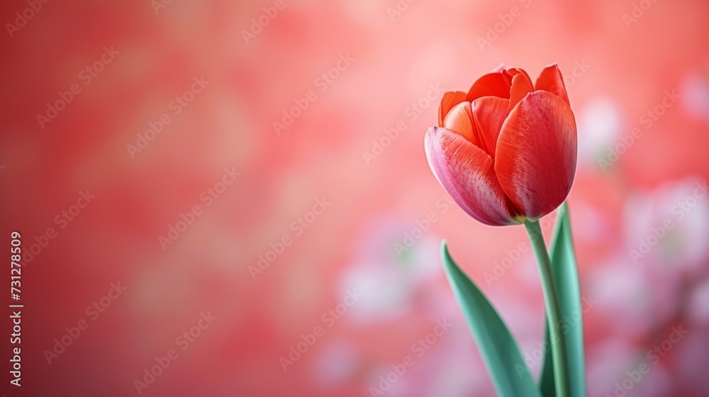 Fototapeta premium A single tulip against a soft pastel background, symbolizing the gentle arrival of spring