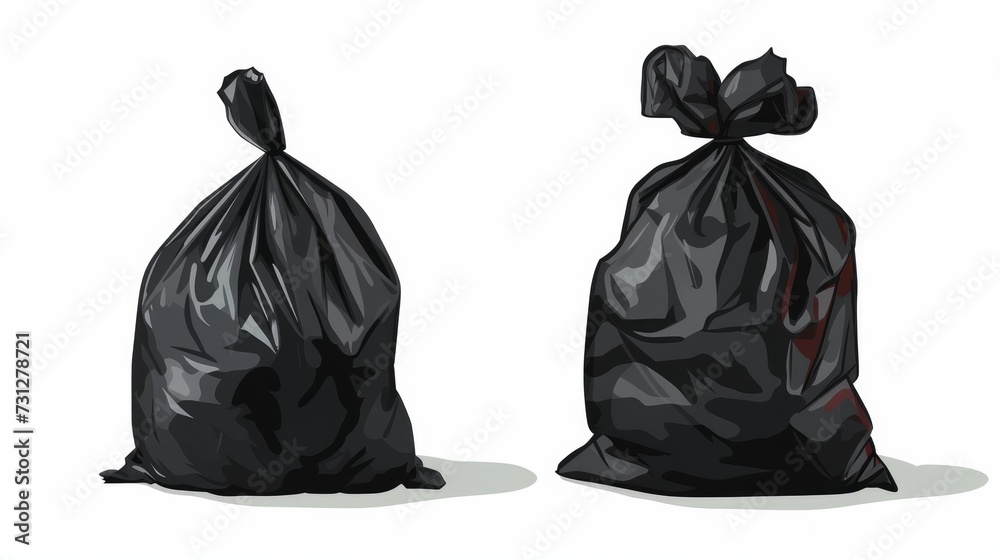 A vector cartoon illustration of a black full trash bag isolated on a white background A vector cartoon illustration of a black full trash bag isolated on a white background