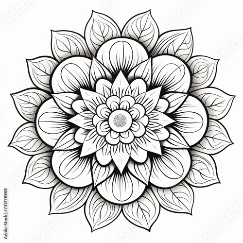 Black and white drawing of a mandala  spiritual symbol representing all aspects of life.