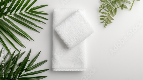 Creating a white beach towel mockup isolated on a white background in a flat lay top view style photo