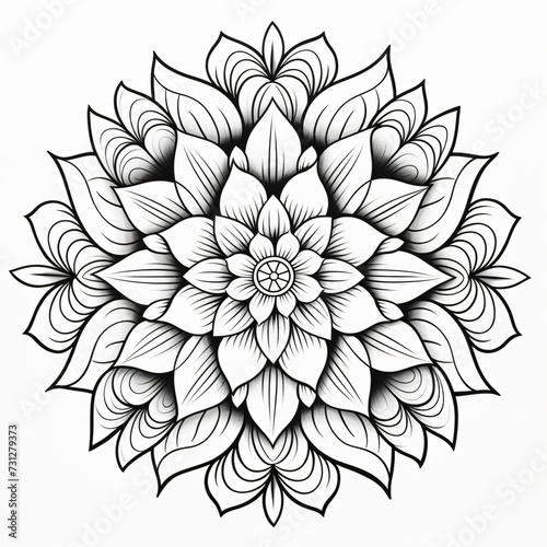 Black and white drawing of a mandala, spiritual symbol representing all aspects of life.