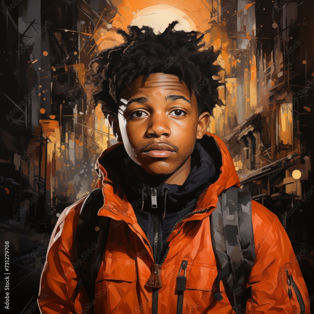 Obraz premium Young black boy in the city illustration
