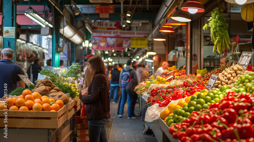 A vibrant city market showcasing the rich tapestry of global cultures and the harmonious blend of age-old traditions with cutting-edge culinary creativity.