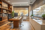 Efficiently organized home office, with sleek modern design and ample storage, creating a functional and stylish workspace