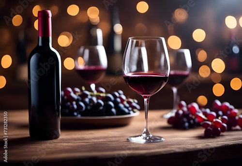 Verre de vin rouge sur une table en bois photo