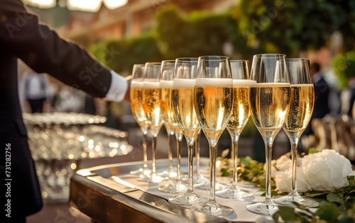 Champagne in glasses at an outdoor party