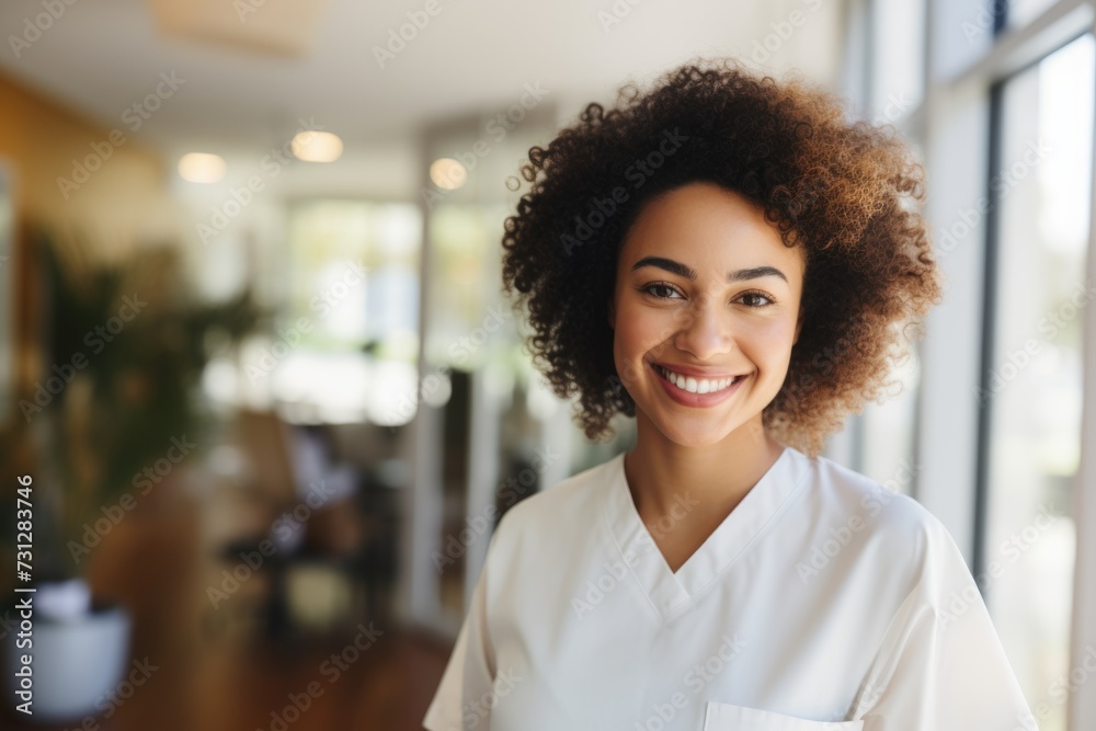 Portrait of a young African American female doctor smiling Portrait of a young African American female doctor smiling