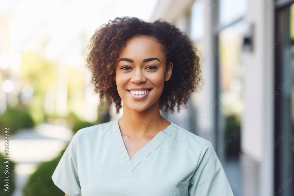 Portrait of a young African American female doctor smiling Portrait of a young African American female doctor smiling