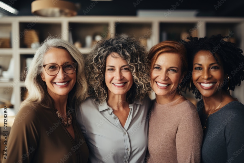 Group of diverse middle-aged women smiling together Group of diverse middle-aged women smiling together