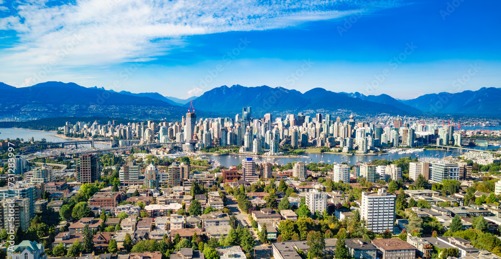 Vancouver City, BC, Canada. Mountains in Background. City Panorama Background