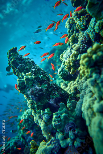 The beauty of the underwater world - Pseudanthias squamipinnis – Sea goldies or Goldfish - beautiful, amazing wealth of underwater life - large and small fish - scuba diving in the Red Sea, Egypt photo