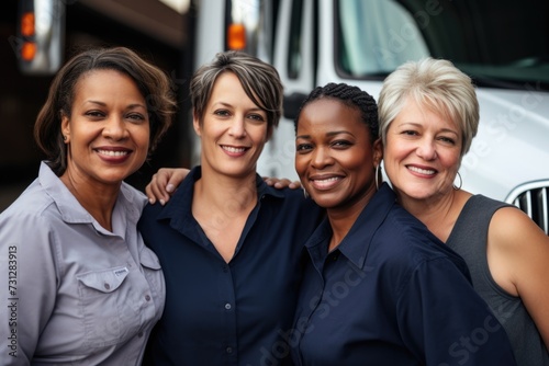 Group portrait of middle aged female truck drivers