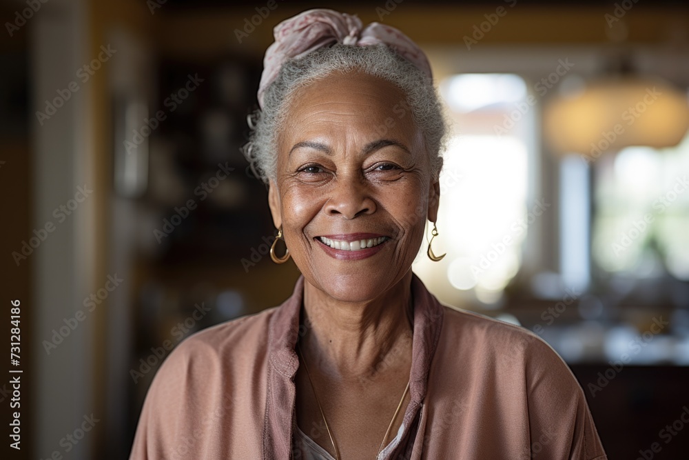 Portrait of a smiling senior African American woman with gray hair Portrait of a smiling senior African American woman with gray hair