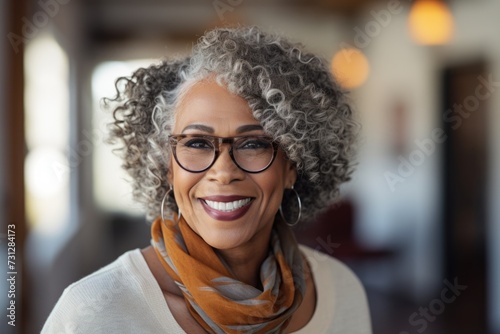 Portrait of a smiling senior African American woman with gray hair