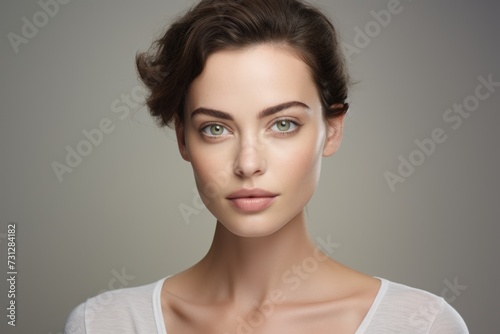 Studio beauty portrait of a young woman with no makeup