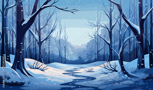 Snowy winter forest vector simple 3d smooth cut and isolated illustration