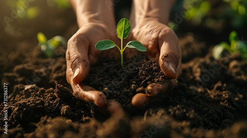 Hands tenderly care for the soil, coaxing life from the earth's embrace