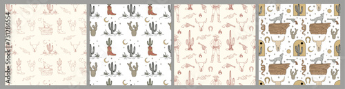 Wild west set of seamless textures for clothing or wallpaper.