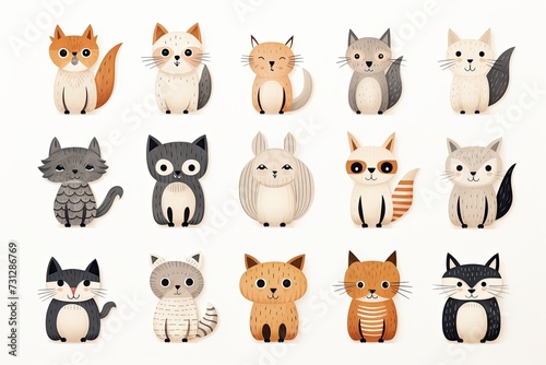 Cute Funny Baby cat cartoon or kitten cliparts with 3d illustration decoration and sticker element on a white background photo