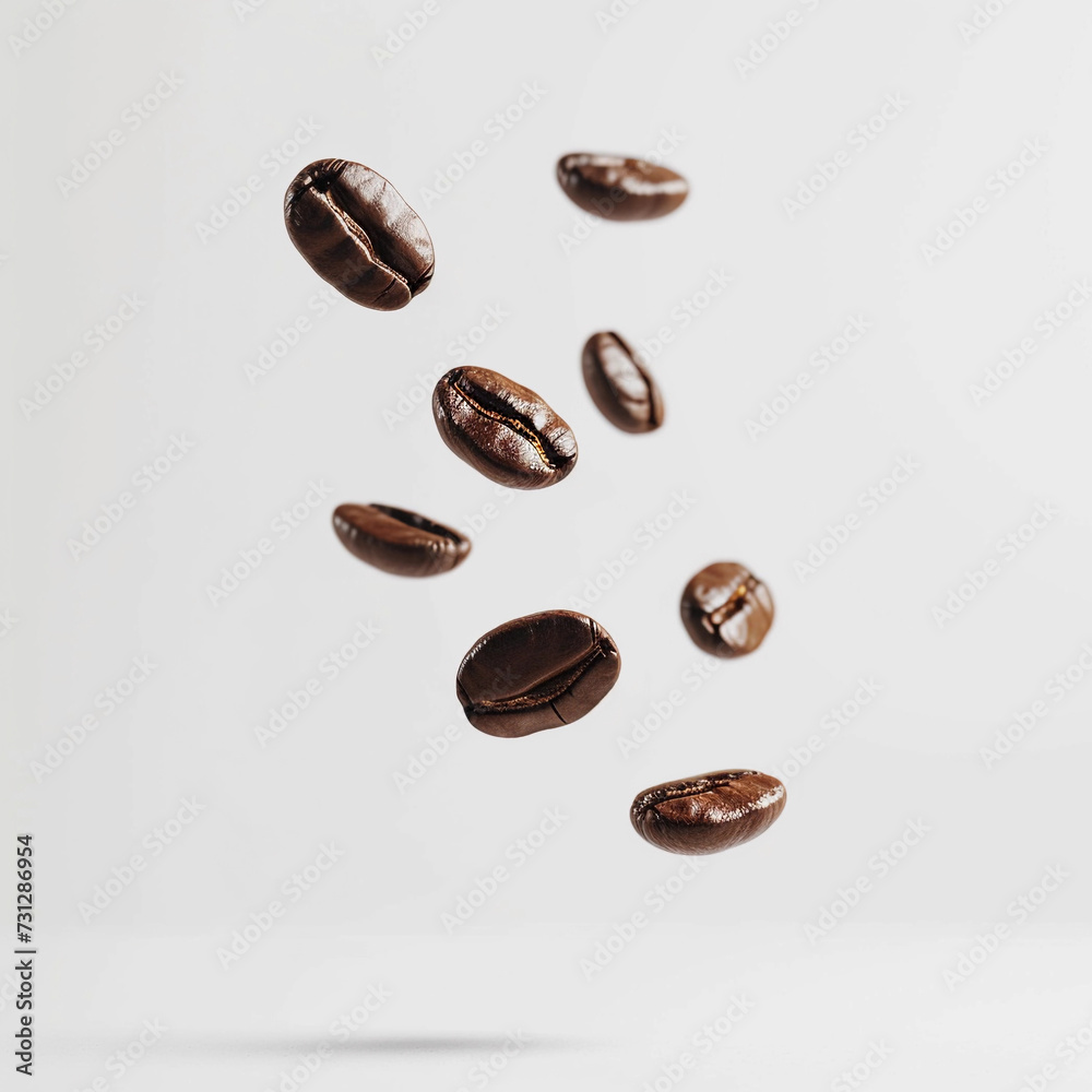 Coffee Beans floating in the air. Roasted, delight senses. On white background. Coffee Beans floating in the air. Roasted, delight senses. On white background.