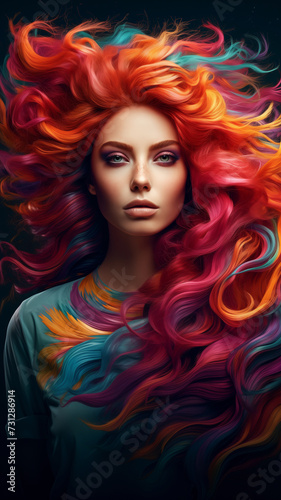 Woman With Vibrant Red Hair and Colorful Hairstyle, wallpapers for smaptphones