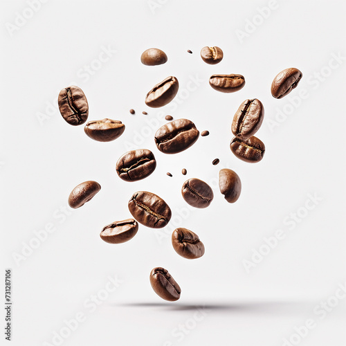 Coffee Beans floating in the air. Roasted, delight senses. On white background. © Raphael