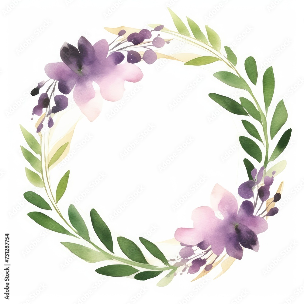 Watercolor flowers frame illustration for greeting card. Generative AI