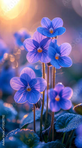 Violets flowers in the morning sun