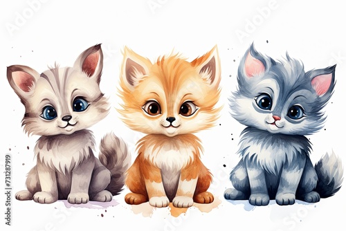 Cute Funny Baby cat cartoon or kitten cliparts with 3d illustration decoration and sticker element on a white background