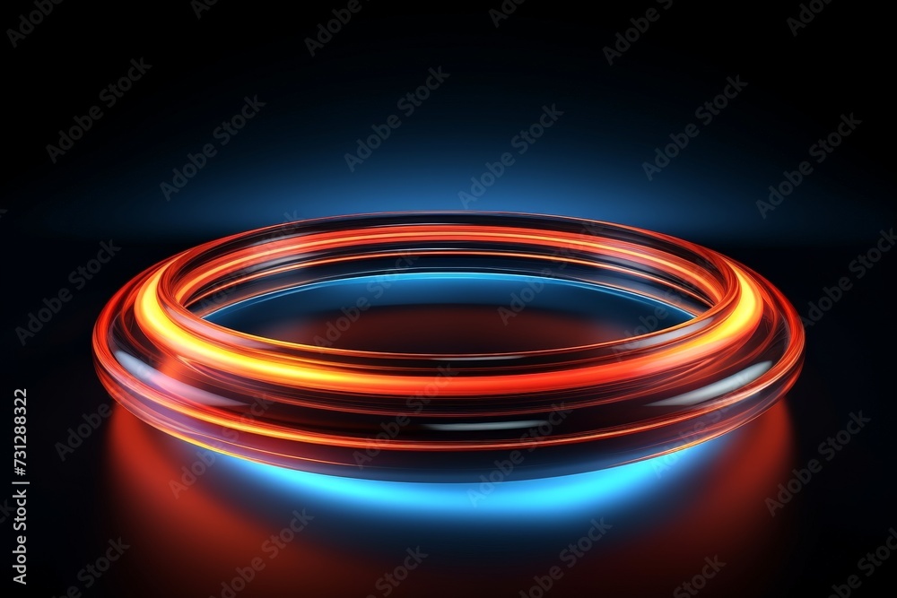 Abstract geometric background of neon linear ring glowing in the dark. Minimalist futuristic wallpaper Abstract geometric background of neon linear ring glowing in the dark. Minimalist futuristic wallpaper