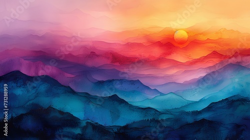 Abstract landscapes created with vibrant colors and expressive brushwork. AI generate illustration