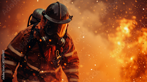 A courageous firefighter battles through flames, embodying the true spirit of bravery and dedication to public service.